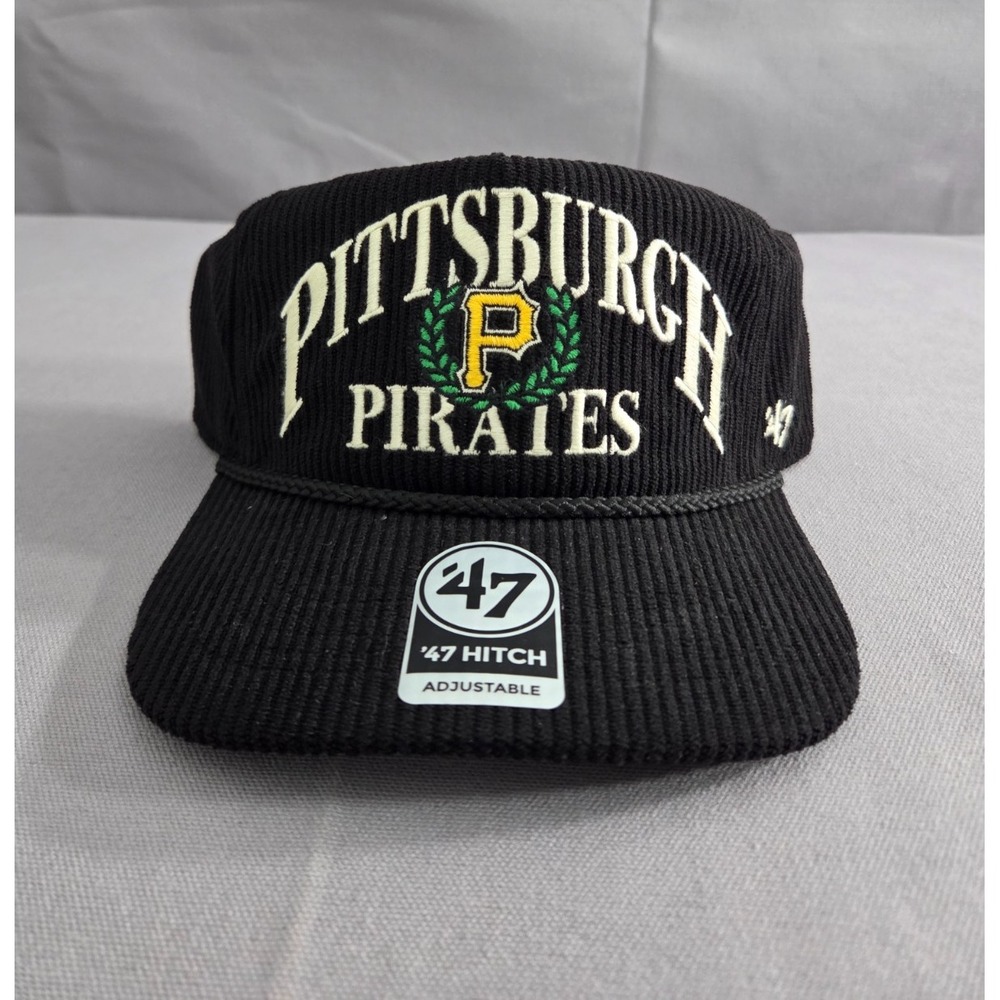 47 Brand Hat Mens Snapback Black Corduroy Pittsburgh Pirates MLB Hitch Retro Cap